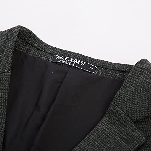 Men's Houndstooth Grid Knit Blazer Jacket 2 Button Casual Knit Sport Coat Grey S