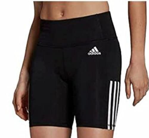 adidas Womens 3 Stripe High Waist Bike Shorts (Black/White, X-Small)