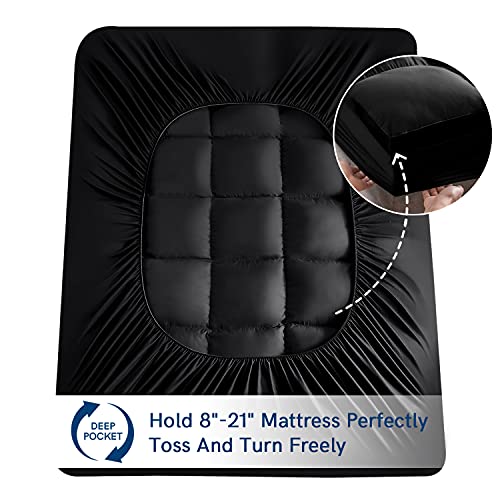 ELEMUSE Twin Black Cooling Mattress Topper for Back Pain, Extra Thick Mattress pad Cover, Plush Soft Pillowtop with Elastic Deep Pocket, Overfilled Down Alternative Filling