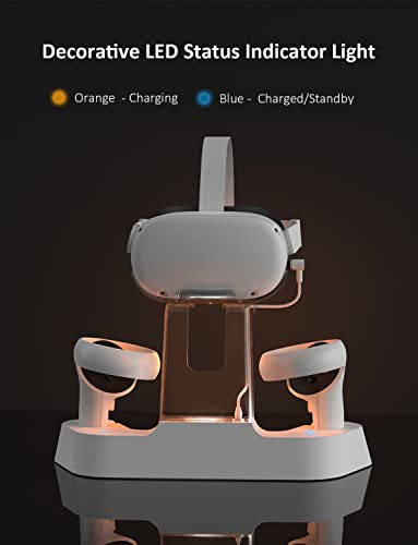 NexiGo Enhanced Charging Dock with LED Light for Oculus Quest 2, [Support Elite Strap with Battery], Headset Display Stand and Controller Mount, 2 Rechargeable Batteries, Magnetic Cable