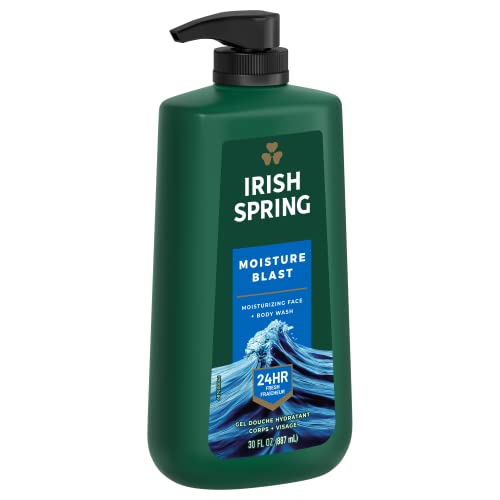 Irish Spring Men's Body Wash with Pump, Moisture Blast, Men's Shower Gel, 30 Oz Pump