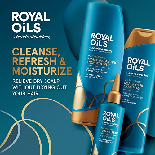 Royal Oils by Head & Shoulders Sulfate Free Scalp Care Shampoo, Moisture Renewal Scalp Balancing Conditioner, and Daily Moisture Scalp Cream Treatment with Coconut Oil and Apple Cider Vinegar