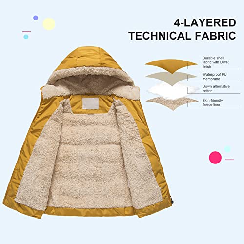 Pursky Big Girl's Winter Vest Waterproof Puffer Fall Sleeveless Warm Jacket Hooded For Kids Outerwear Yellow 8
