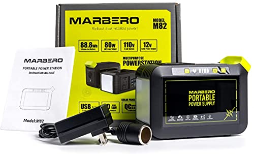 MARBERO Portable Power Bank 24000mAh Camping Lithium Battery 88Wh Power Supply with 110V/80W(Peak 120W) AC Outlet, USB QC3.0, LED Flashlights for CPAP Home Camping Emergency Backup
