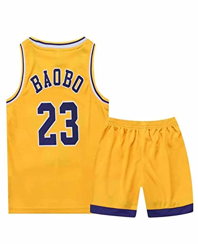 WTBFBY Boys & Girls Basketball Fans T Shirt Outfit Running Jersey Workout Tank Top Sleeveless T-Shirt Shorts Set (Yellow, X-Small)