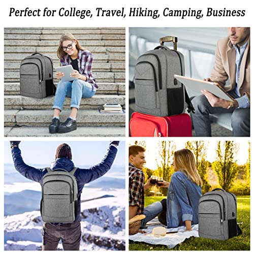 Laptop Backpack, Travel Backpack, Extra Large TSA 17 Inch Carry on Backpack, Anti-Theft College School Student Backpack with USB Port,Lapsouno Water Resistant Computer Backpack Gift for Men Women,Grey