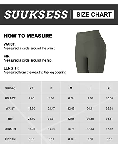 SUUKSESS Women Crossover Workout Shorts with Pockets Ribbed High Waisted Booty Biker Shorts (Black, L)