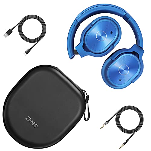 Zihnic Active Noise Cancelling Headphones, 40H Playtime Wireless Bluetooth Headset with Deep Bass Hi-Fi Stereo Sound,Over-Ear Headphone,Comfortable Earpads for Travel/Home/Office (Blue)