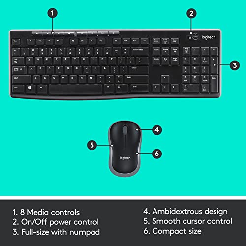 Wireless Keyboard And Mouse Combo For Windows, 2.4 GHz Wireless, Compact Mouse, 8 Multimedia And Shortcut Keys, For PC, Laptop - Black