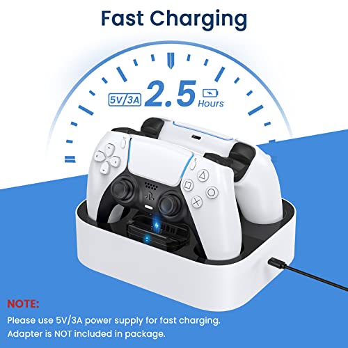 LVFAN PS5 Controller Charging Station, PS5 Controller Fast Charging Dock with Safety Chip Protection & LED Indicator, Controller Charger Station for Playstation 5 Controller (White)