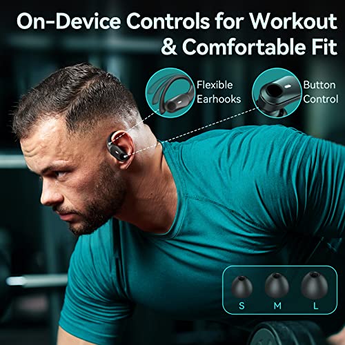 GOLREX Bluetooth Headphones Wireless Earbuds with Wireless Charging Case & Dual LED Battery Display 36Hrs Playback Over-Ear Waterproof Earphones with Earhooks Headset Built-in Mic for Sport Black