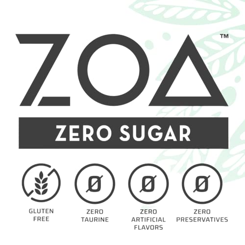 ZOA Zero Sugar Energy Drink - White Peach 16 Fl Oz - Healthy Energy Drinks with B Vitamins, Amino Acids, Camu Camu, Electrolytes & Natural Clean Caffeine - (Pack Of 12)