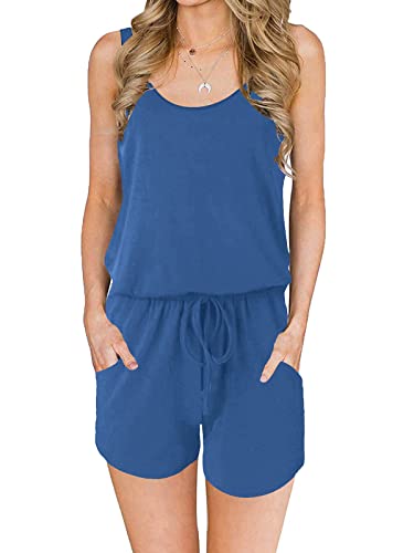 ANRABESS Women's Summer Solid Casual Sleeveless Tank Rompers Beach Jumpsuits with Pockets 209tianlan-M