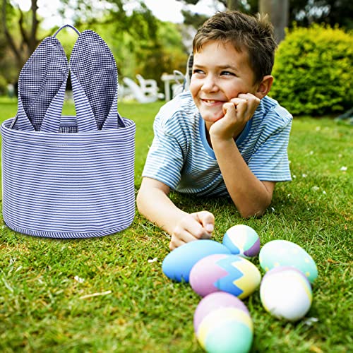 Easter Basket Seersucker Egg Hunt Bunny Baskets for Kids with Cute Rabbit Ears Stripe Storage Gifts Candies Personalized Easter Party Gifts.…