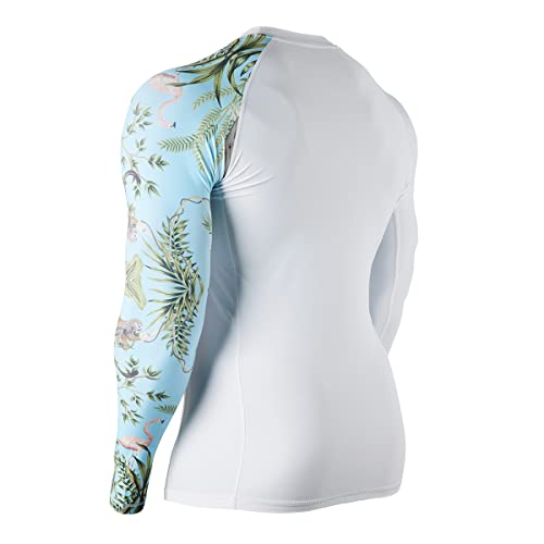 HUGE SPORTS Men's Splice UV Sun Protection UPF 50+ Skins Rash Guard Long Sleeves (White Forest, 2XL)