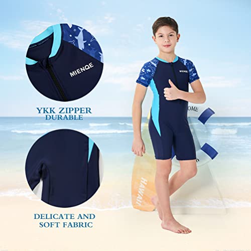 MIENOE Boys One Piece Swimsuit Kid Swimsuit Boys Water Sport Short Swimsuit UPF 50+ Sun Protection Bathing Suits (Size 10-12Years, Dark Blue)