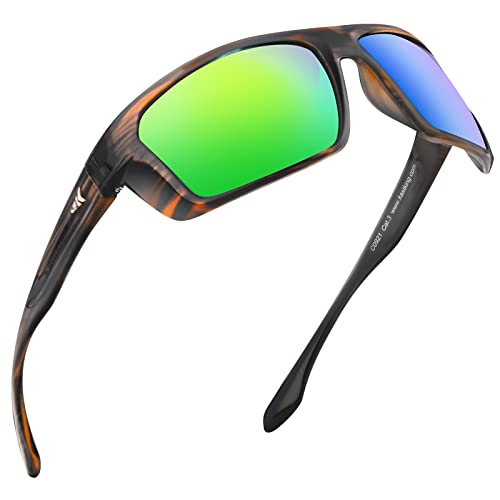 KastKing Huzzah Polarized Sport Sunglasses for Men and Women, Gloss Tal Brown Frame, Chartreuse Mirror