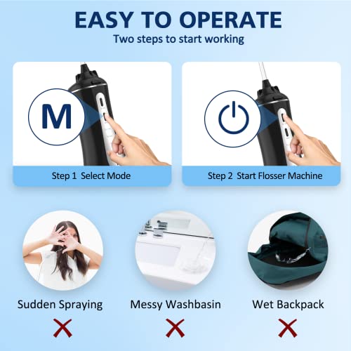 MOCEL Water Dental Flosser Oral Irrigator with 5 Modes, 350ml Cordless Water Teeth Cleaner Pick 6 Tips, IPX7 Waterproof Rechargeable Portable Powerful Battery for Travel & Home Braces & Bridges Care