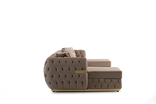 Modern U-Shape Sectional Sofa for Living Room w/Double Chaise Button Tufted Silver Trimmed Base Fully Assembled Pillows Included Deep & Medium Firm Seats