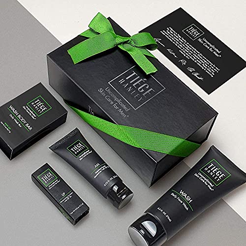 Tiege Hanley Men's Skin Care Gift Set | 4 Products | Face Wash, Moisturizer w SFP, Lip Balm w SPF and a Bonus Travel Size Lightly Exfoliating Bar Soap | Uncomplicated Skin Care Routine
