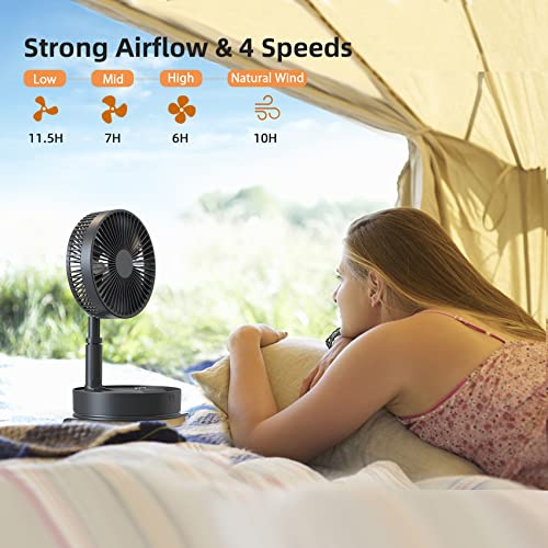 7200mAh Battery Powered Oscillating Fan, 8" Rechargeable Foldaway Fan, 12H Working Time, Height Adjustment, 4 Speeds, Remote Control, Portable Standing Fan for RV, Travel, Camping, Desk, Home, Outdoor
