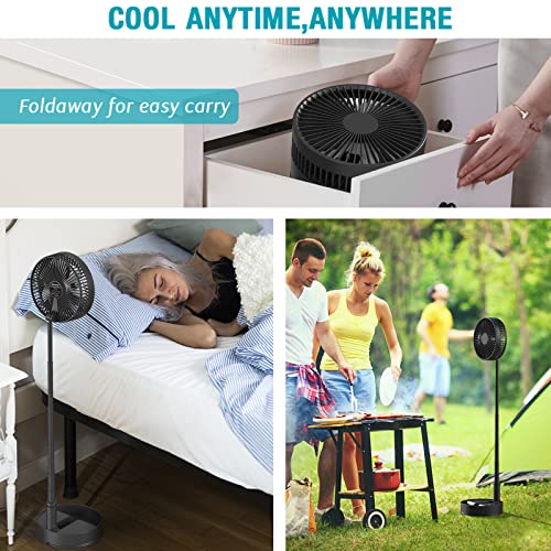 7200mAh Battery Powered Oscillating Fan, 8" Rechargeable Foldaway Fan, 12H Working Time, Height Adjustment, 4 Speeds, Remote Control, Portable Standing Fan for RV, Travel, Camping, Desk, Home, Outdoor