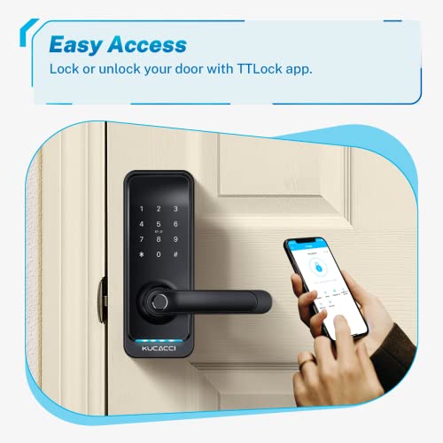 KUCACCI Smart Door Lock, Keyless Entry Door Lock, Fingerprint Door Lock, Digital Door Lock, Keypad Door Lock with Handle, Bluetooth WiFi Door Locks for Smart Home