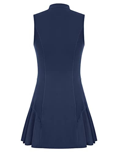 JACK SMITH Women's Sleeveless Exercise Golf Dress with Shorts Tennis Workout Athletic Dresses Pockets Navy Blue S