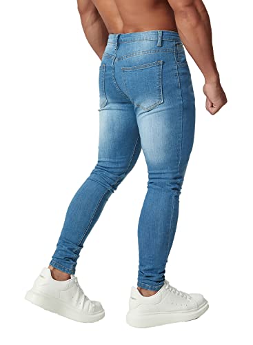 HUNGSON Skinny Jeans for Men Stretch Slim Fit Ripped Distressed Lightblue