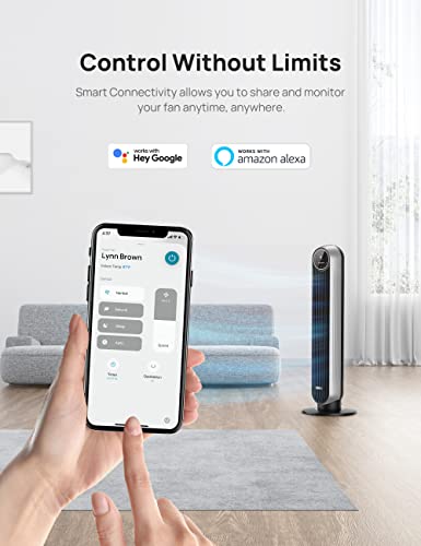 Dreo Nomad One S Alexa Fan, Quiet Tower Fan with Remote, 90° Oscillating Fan with Voice Control, 4 Modes, 4 Speeds, 8H Timer, Standing Cooling Fans for Bedroom Office, Silver, 36inch (DR-HTF007S)