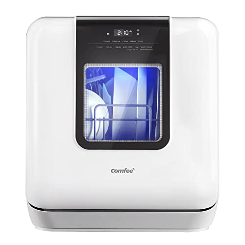 Countertop Dishwasher, Portable Dishwasher with 6L Built-in Water Tank, Mini Dishwasher with More Space Inside, 7 Programs, UV Hygiene& Auto Door Open, for Apartments, Dorms& RVs By COMFEE