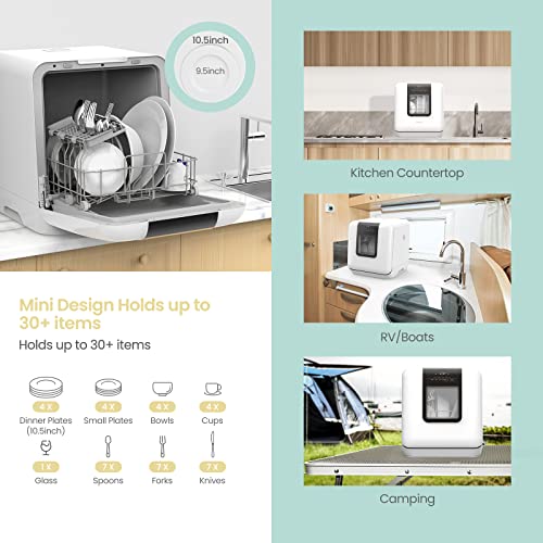 Countertop Dishwasher, Portable Dishwasher with 6L Built-in Water Tank, Mini Dishwasher with More Space Inside, 7 Programs, UV Hygiene& Auto Door Open, for Apartments, Dorms& RVs By COMFEE