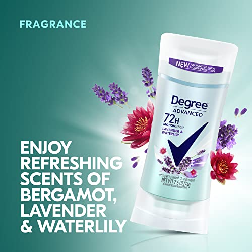 Degree Antiperspirant Deodorant 72-Hour Sweat and Odor Protection Lavender and Waterlily Antiperspirant for Women with MotionSense Technology 2.6 oz 4 Count
