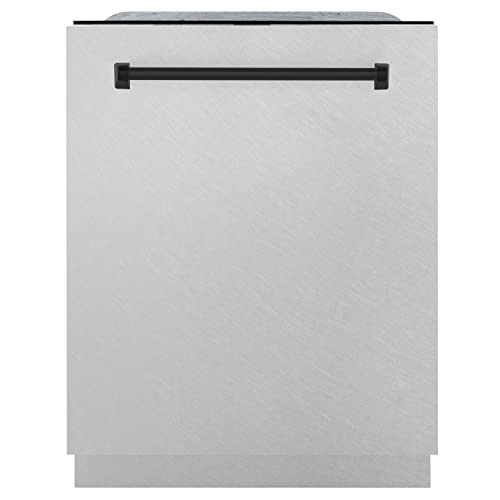 ZLINE Autograph Edition 24" 3rd Rack Top Control Tall Tub Dishwasher in DuraSnow® Stainless Steel with Matte Black Handle, 51dBa (DWMTZ-SN-24-MB)