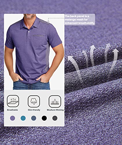 Mens Short Sleeve Shirts Color Block Golf Polo Athletic Tennis T-Shirt Purple M