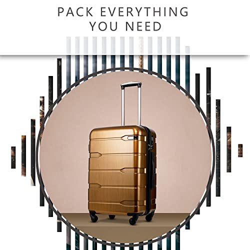 Coolife Luggage Expandable(only 28") Suitcase PC+ABS Spinner Built-In TSA lock 20in 24in 28in Carry on (Black brown, S(20in_carry on))