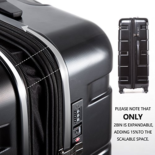 Coolife Luggage Expandable(only 28") Suitcase PC+ABS Spinner Built-In TSA lock 20in 24in 28in Carry on (Black brown, S(20in_carry on))