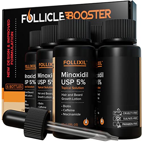 5% Minoxidil for Men and Women Lotion - 1 Month - Hair Growth Serum with Biotin, Caffeine and Niacinamide - Hair Regrowth Treatment For Stronger, Thicker Longer Hair - Stops Hair Thinning