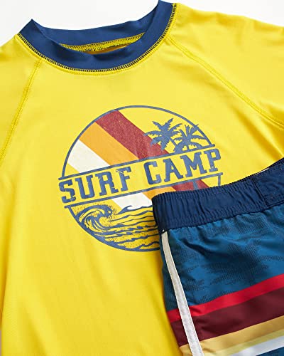 iXtreme Boys' Rash Guard Set - 2 Piece UPF 50+ Quick Dry Swim Shirt and Bathing Suit (12M-18), Size 12 Months, Navy/Yellow Surf Camp