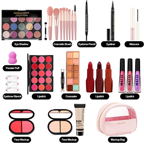 MISS ROSE M All In One Makeup Kit, Makeup Kit for Women Full Kit,Multipurpose Women's Cosmetics Set,Beginners and Professionals Alike,Easy to Carry(Pink）