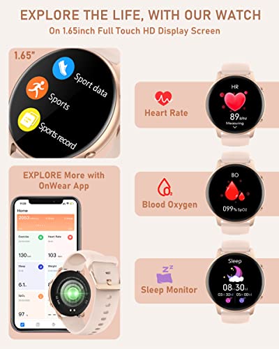 Round Smart Watches for Women, 2022 HD LCD Smartwatch iPhone/Samsung Compatible, 3ATM Waterproof Fitness Watch Monitor for Heart Rate, Blood Oxygen, Sleep, Activity Tracker with Steps, Calories