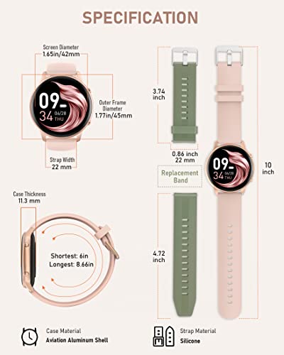Round Smart Watches for Women, 2022 HD LCD Smartwatch iPhone/Samsung Compatible, 3ATM Waterproof Fitness Watch Monitor for Heart Rate, Blood Oxygen, Sleep, Activity Tracker with Steps, Calories