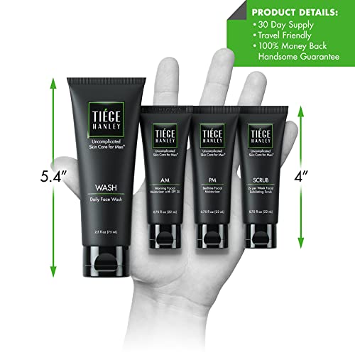 Tiege Hanley Men’s Skin Care System | Uncomplicated Skin Care for Men | Dermatologist Approved | Korean Peptide Technology | Face Wash, Serum, Day & Night Moisturizer, Exfoliating Scrub & Eye Cream