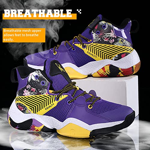 ASHION Mens Basketball Shoes Lightweight Breathable Sneakers Anti Slip Sports Shoes for Running Walking Purple 7.5