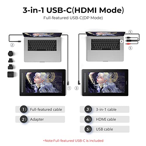 Drawing Tablet with Screen XP-PEN Artist16 2nd Computer Graphic Tablet Full-Laminated Pen Display with Battery-Free X3 Stylus 10 Express Keys Android Support Drawing Monitor(127% sRGB,15.4" Black)
