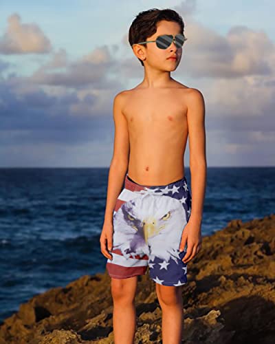 Freshhoodies Stripe Surf Shorts for Boys American Flaga Graphic Beach Shorts Kids Eagle Flag Quick Dry Bathing Suit TeensBathing Suits Size 14 Independence Day Drawstring Swimwear with Pockets
