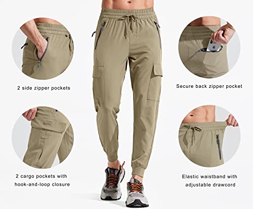 Libin Men's Lightweight Joggers Quick Dry Cargo Hiking Pants Track Running Workout Athletic Travel Golf Casual Outdoor Pants, Khaki M