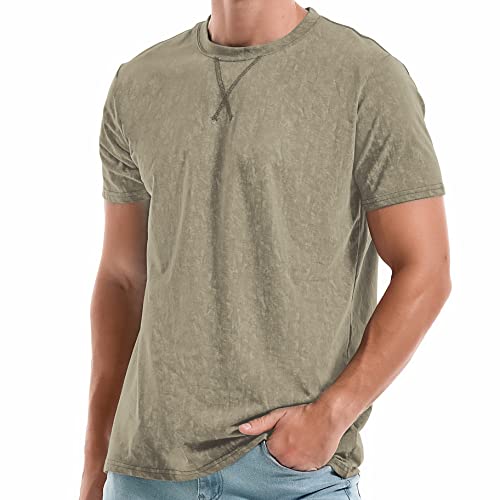 KLIEGOU Men's T-Shirts - Elasticity Cotton Crew Neck Tees 2166 Pink XL