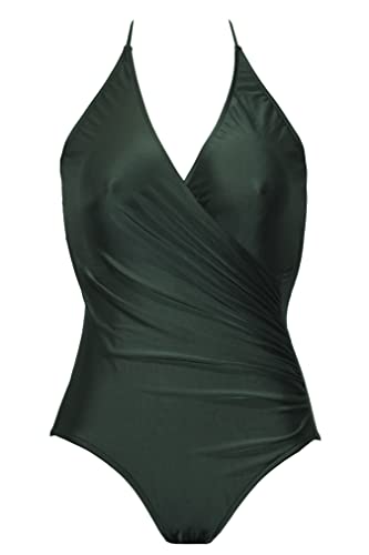 Adriana Degreas, Classic Cross-Front Halterneck Swimsuit, M, Green