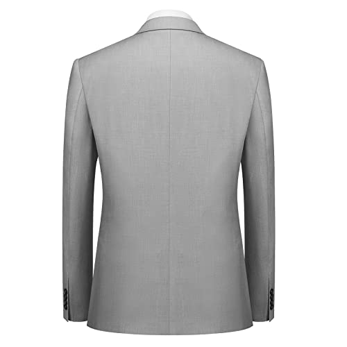Cooper & Nelson Men's Suit Slim Fit, 3 Piece Suits for Men, One Button Jacket Vest Pants with Tie, Tuxedo Set Light Gray S